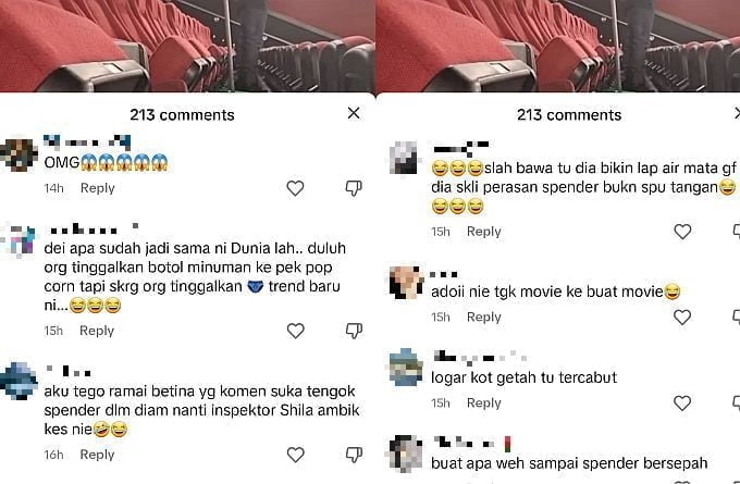 Seluar dalam wanita tertinggal dalam pawagam, netizen tanya buat apa sampai tercabut? Jika kebiasaannya penonton meninggalkan sampah di dalam panggung wayang, terbaru warganet hangat membincangkan seluar dalam yang di temui dalam pawagam.