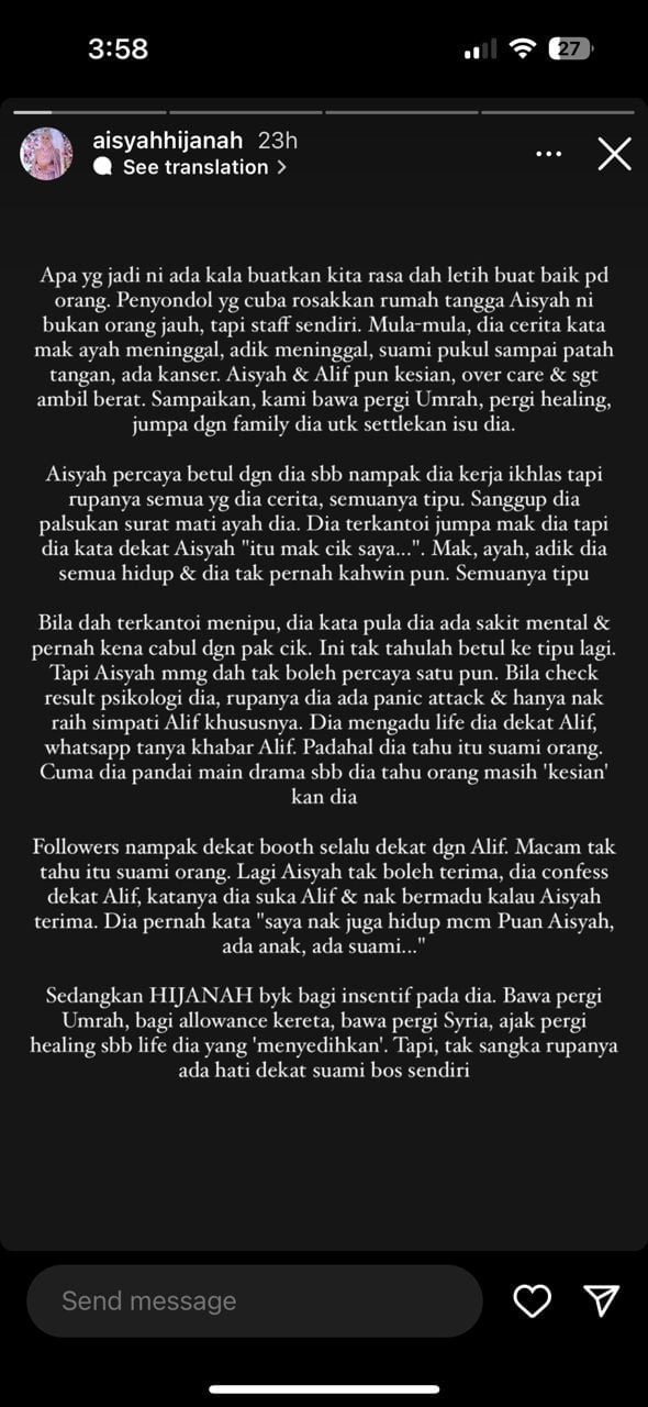 Didakwa diganggu 'staff' sendiri, Aisyah dedah Alif Teega terkena penyakit ain