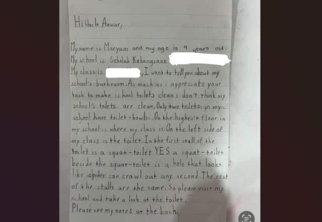 Murid darjah 3 berani tulis surat minta PM bantu selesaikan masalah tandas sekolah, ini jawapan Anwar