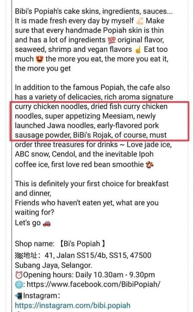 Alamak! Popiah 'viral' ramai Muslim serbu ini taukenya dah mengaku bubuh serbuk babi BiBi's Popiah