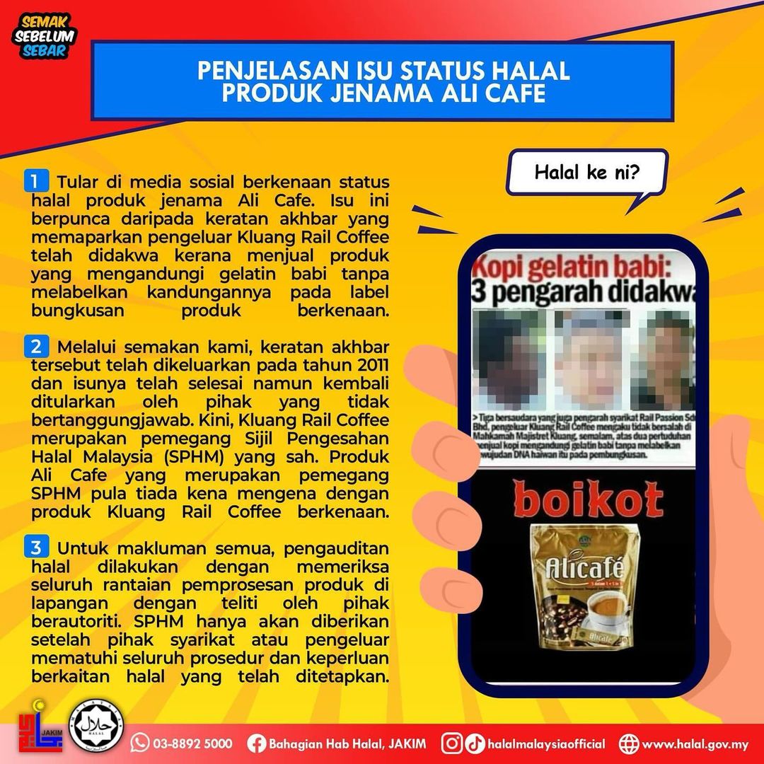 Betul ke produk Ali Cafe ada campuran galeyin babi? Ini penjelasan Jakim?