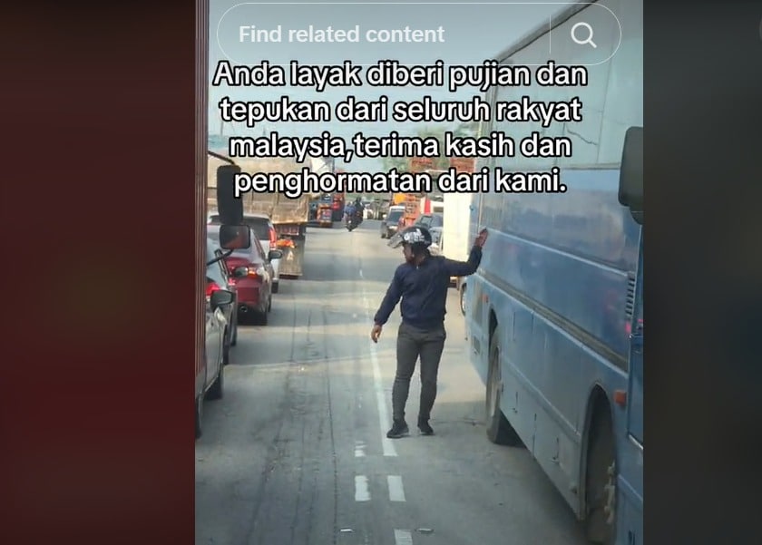 Jarang bomba puji orang awam - Pemandu lori kontena, bas pun ikut arahan lelaki ini 