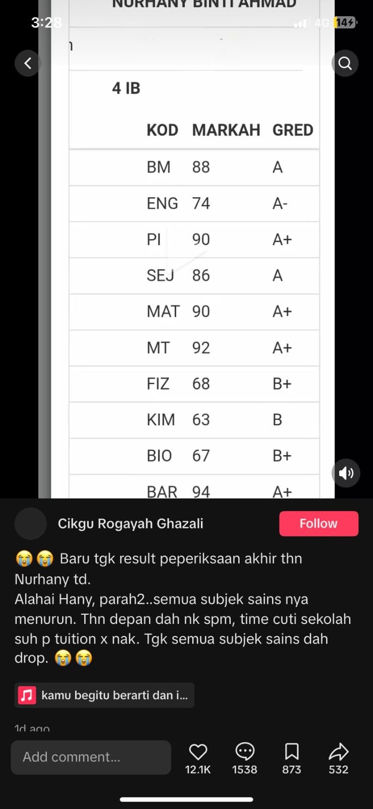 Cikgu mengeluh anak merosot semua subjek sains, anak guru kongsi stres yang dialami