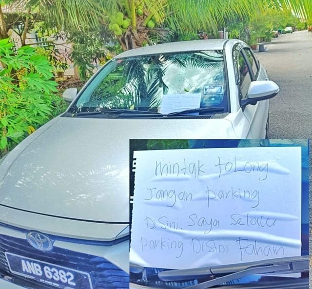 'Tolong parking tempat lain' - Rupanya dah jadi trend orang flat bagi nota berebut tempat letak kereta