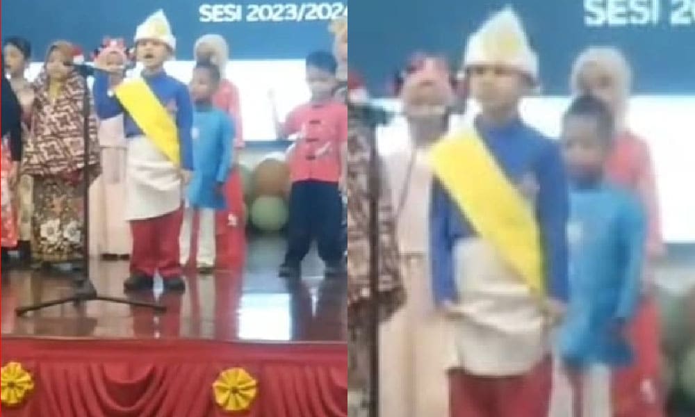 Video kanak - kanak tahan buang air ketika baca ikrar rukun negara undang tawa warga maya