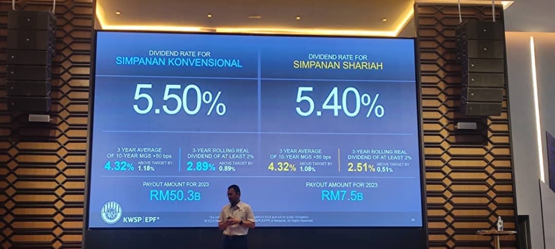 KWSP umum dividen 5.4% bagi simpanan konvensional & 5.4% untuk simpanan syariah