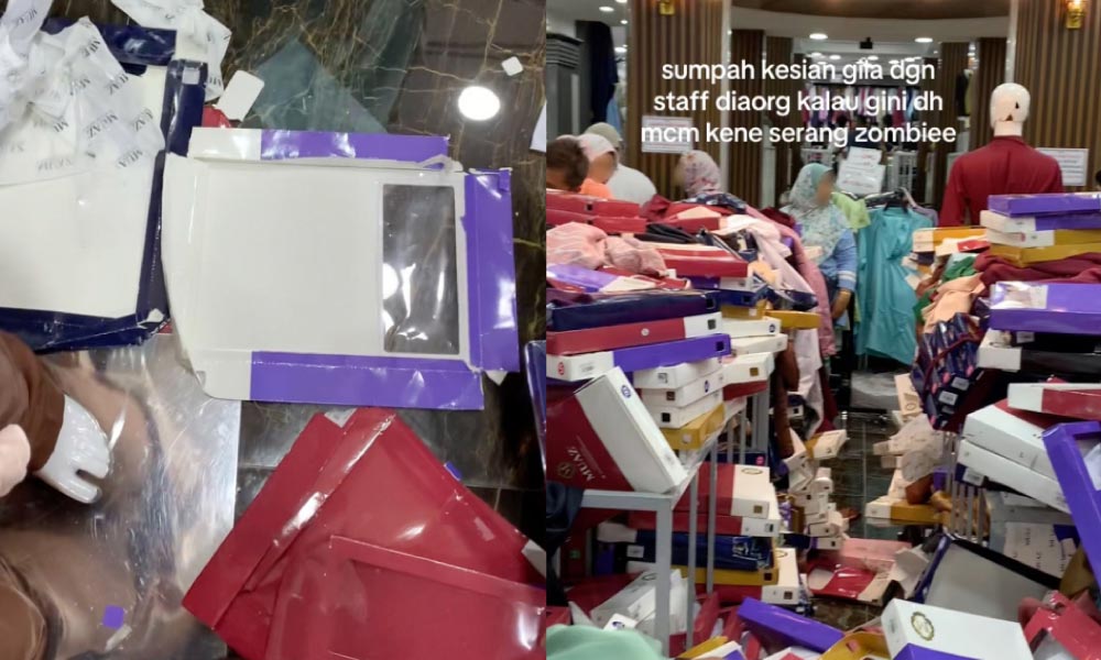 Pengunjung dera mental staff sepahkan baju raya di butik
