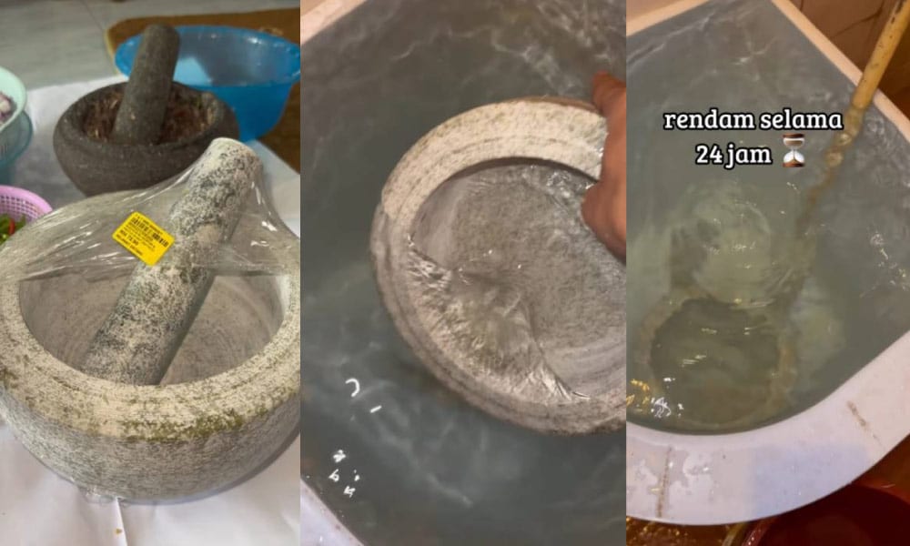 Tumbuk lebih 'legend', seeloknya lesung batu baru direndam dulu semalaman sebelum guna