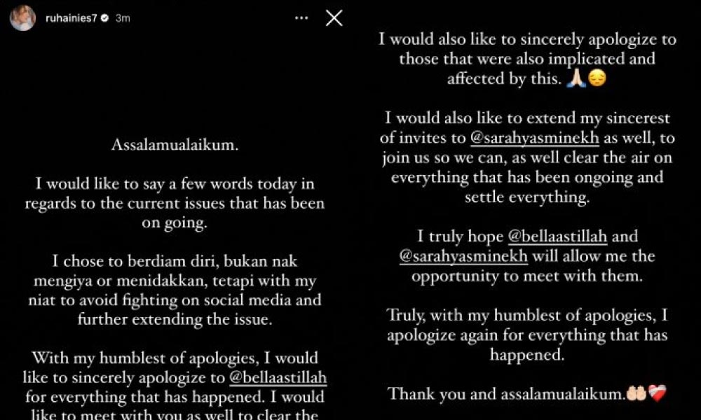 Mahu tampil bersemuka Ruhainies sedia mohon maaf setulus hati