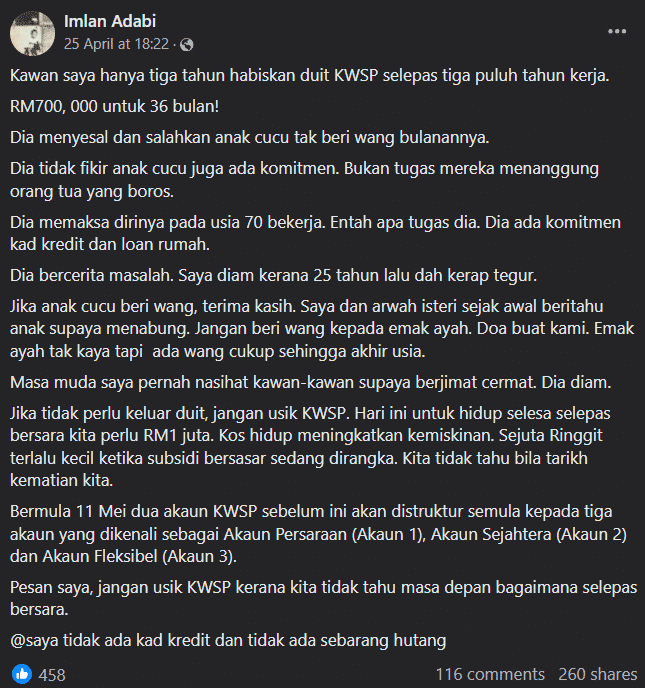 Sakan 'joli' duit KWSP, akhirnya salahkan anak cucu tak beri wang bulanan