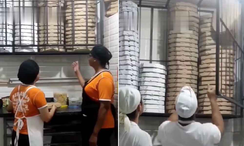 Cara berbeza lelaki dan wanita susun kotak di tempat tinggi